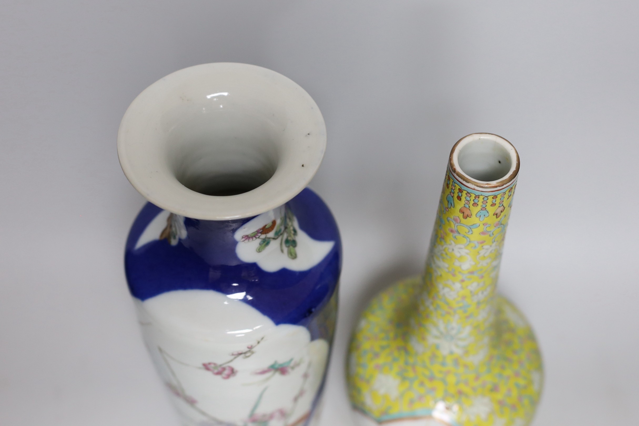 Two late 19th century Chinese porcelain vases, 31cm high, a/f
